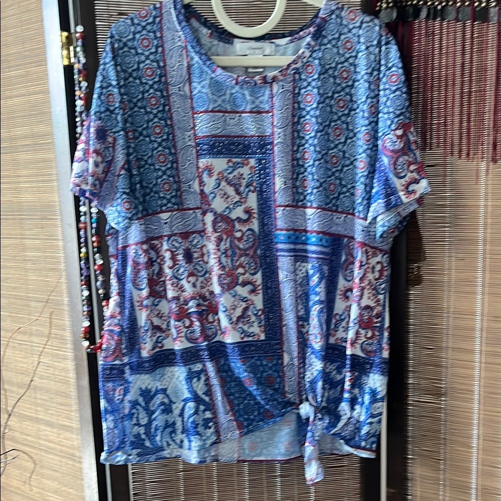 CJ Banks Blue Tie Front Relaxed T-Shirt